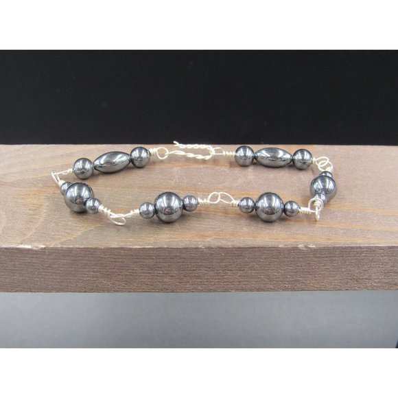 Jewelry - 7 Inch Sterling Silver Handmade Wrapped Hematite Bracelet